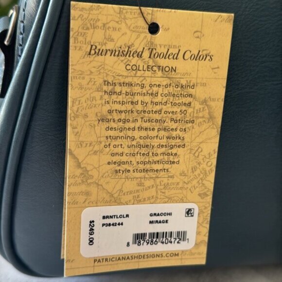 Patricia Nash Gracchi Frame Leather Handbag Crossbody BRNTL Tooled Mirage Blue - Picture 8 of 10